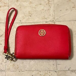 Tory Burch Red Leather Wristlet Wallet